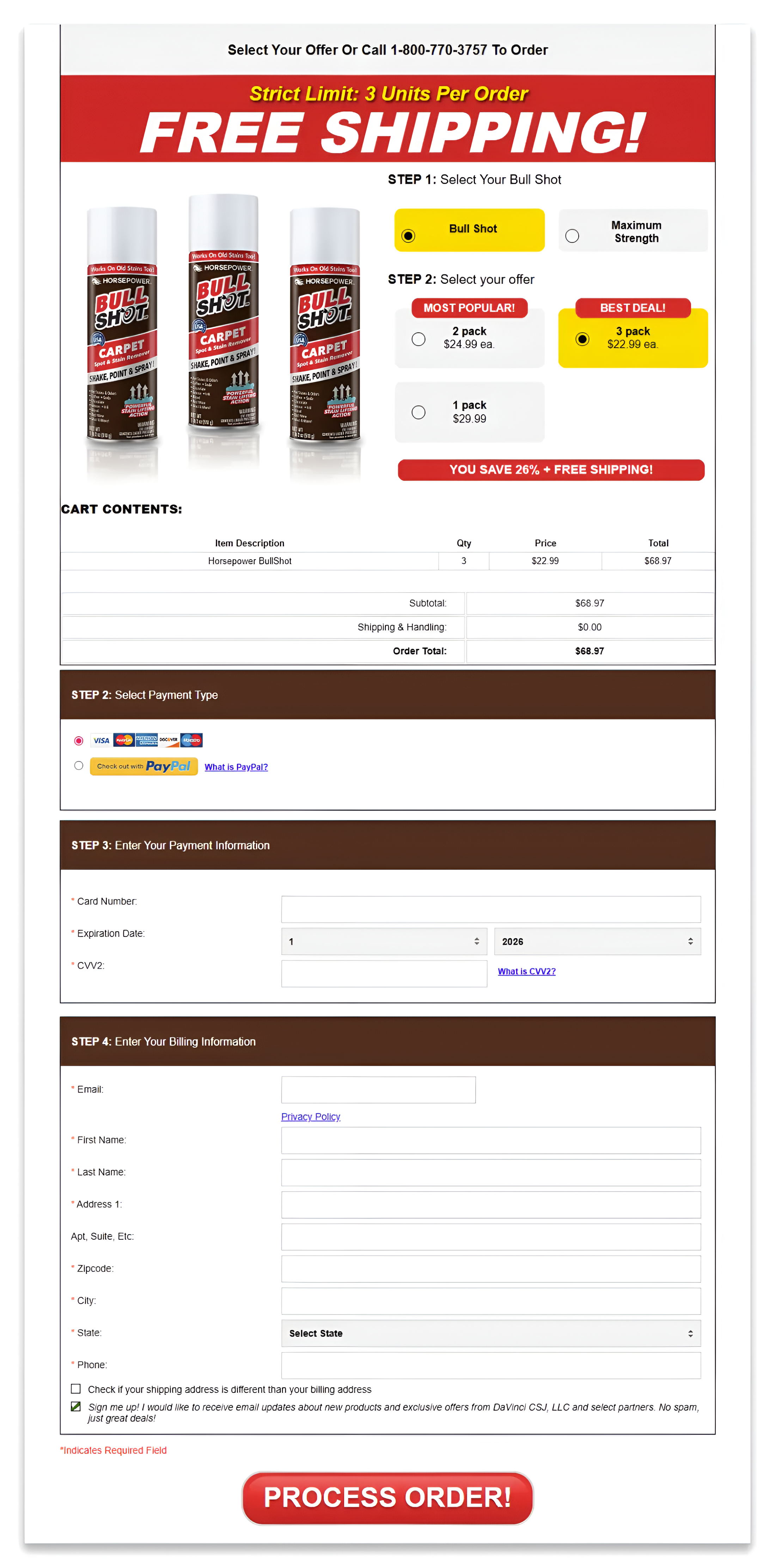 bull shot checkout page.